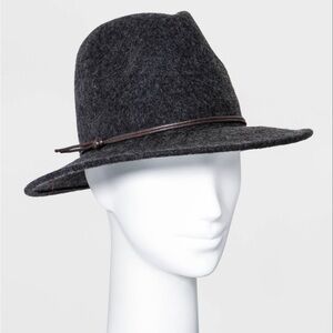 Universal Thread Gray Black Fedora Wide Brim Hat Fall/Winter Hat Leather Detail